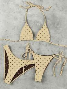 New Arrival Spring/Summer European And American Fashion Sexy Casual Elegant Mustard Yellow Polka Dot Print Beach Holiday Party 3-Piece Bikini Swimwear For Women - Multicolor - View 2