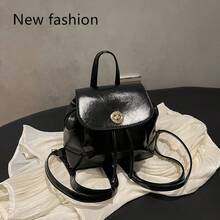 Women's Korean Style -Friendly College Backpack - Large Capacity Bookbag With Closure & Adjustable Strap, / Series Bag Suitable Travel, - Black - View 1