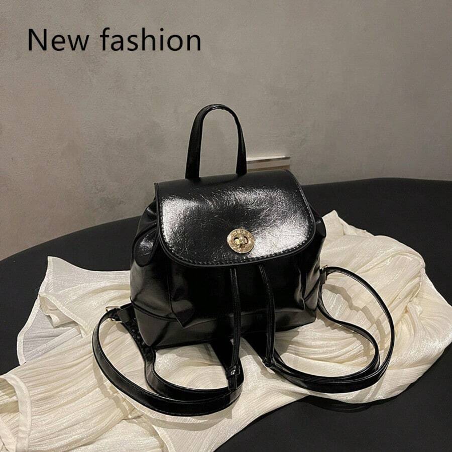 Women's Korean Style -Friendly College Backpack - Large Capacity Bookbag With Closure & Adjustable Strap, / Series Bag Suitable Travel, - Black - View 1