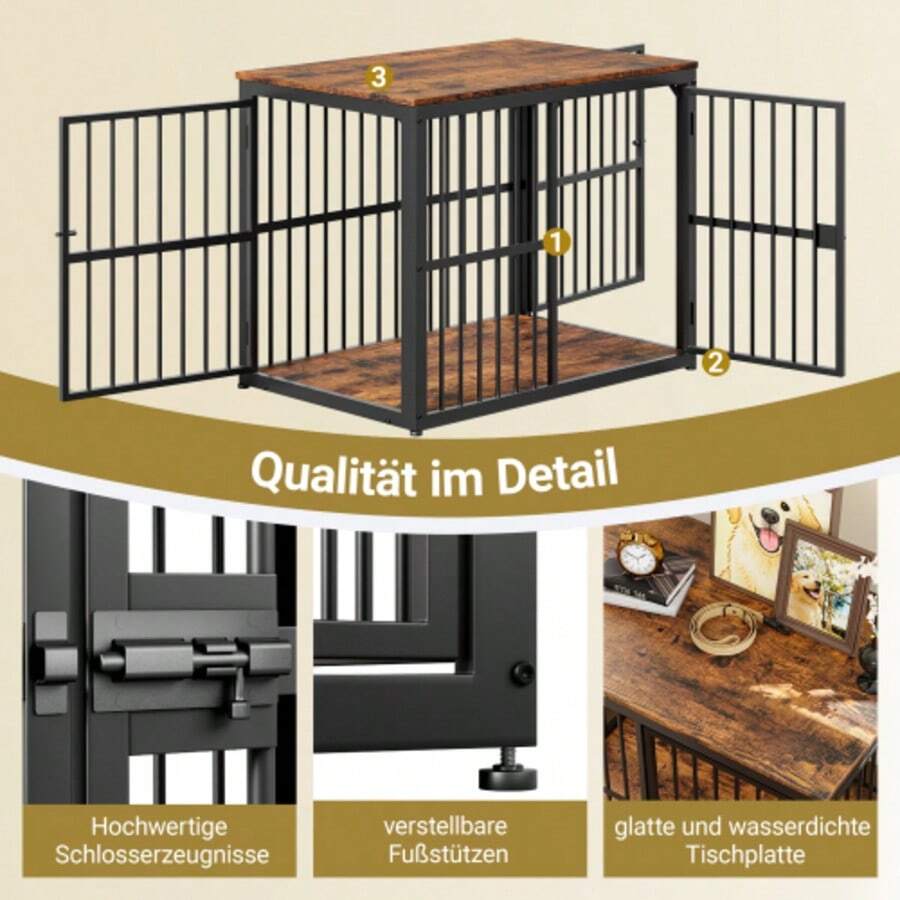 Modular Hundekäfig Möbel Mit 3 Türen, 2-In-1 TV Sideboard Oder Nachttisch, Wasserfeste Platte, Combinierbares System, Außenmaße 84x56x66 Cm In Retro- - Black - View 1