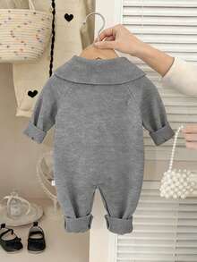 New Arrival Baby Girls' Knitted Romper With Bow Cape, Korean Style, Suitable For Spring, Autumn, Winter - Grey - View 4