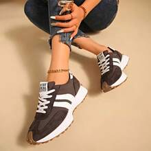 Shoes Retro Chunky Sneakers Instep Bulky Running Sneakers For Women, Shoes For Women,Women's Comfortable Lace-Up Sneakers - Lightweight Multifunctional Casual Shoes, Non-Slip Rubber Sole, Suitable For All Seasons - Brown Upgraded Version - View 2