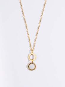 1件时尚18K镀金不锈钢黑白罗马数字圆形吊坠项链，百搭个性，女士专属 - 彩色 - 查看 8