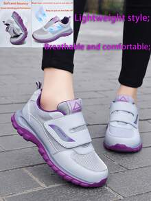 1 Pair Women's Elegant Hook And Loop Fashion Casual Sneakers, Lightweight, Breathable, Comfortable For Indoor/Outdoor, All Season Wear, Leisure, Travel, Walking - Dusty Purple - View 2