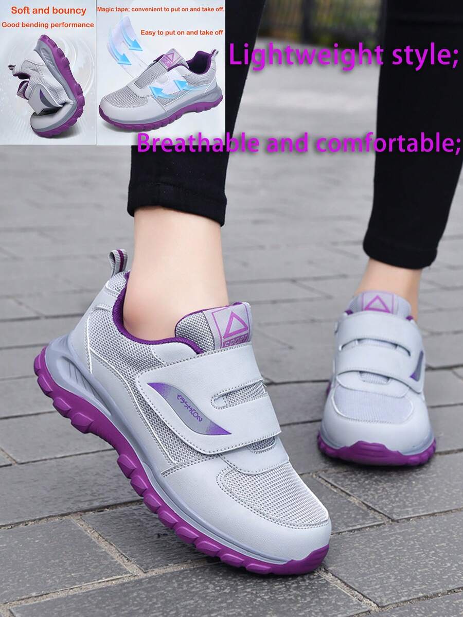 1 Pair Women's Elegant Hook And Loop Fashion Casual Sneakers, Lightweight, Breathable, Comfortable For Indoor/Outdoor, All Season Wear, Leisure, Travel, Walking