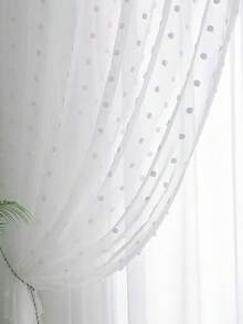 1pc White Fluffy Pom-Pom Design Cute Sheer Curtain, Easy To Hang, Suitable For Balcony, Living Room, Bedroom Decor, No Track Or Rod Included, Suitable For Holiday, Home Decor, Celebration Events, All Seasons - White - View 11