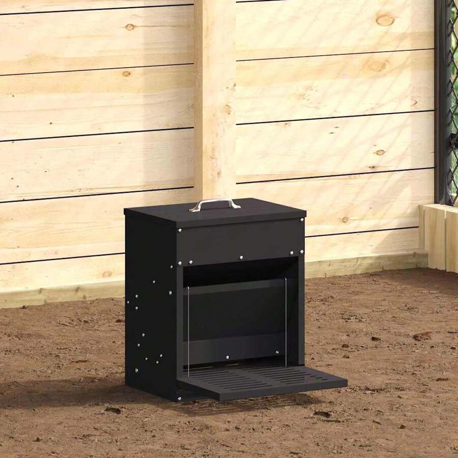 vidaXL Hühnertretfutter Schwarz 33 X 42 X 40 Cm Aus Kaltgewalztem Stahl - 1L - View 1