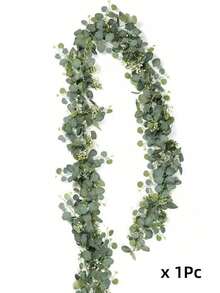 MEHELANY 3件套人造尤加利花环，长5.9英尺（约1.8米），仿银元绿植花环，仿真尤加利叶悬挂植物，适用于婚礼、家居、派对、墙面装饰、桌旗、房间装饰、DIY花环装饰 - 綠色 - 查看 9