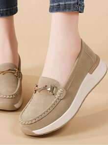 女士马衔扣厚底乐福鞋休闲平底鞋 - 卡其色 - 查看 8