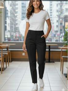 Women's Twill Pants With Lycra And Inset Pockets - Black - View 8