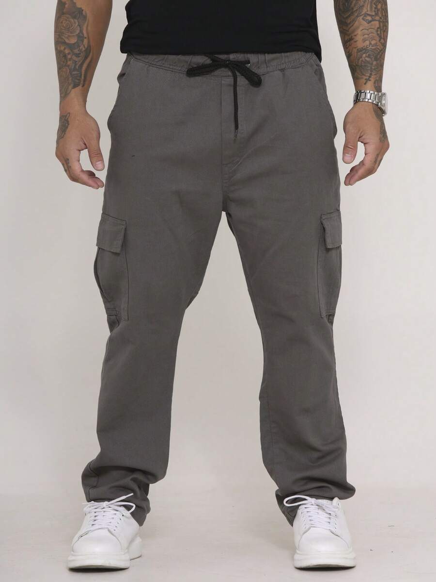 Calça Cargo Masculina em Sarja, Modelagem Oversized Confortável Casual com 6 bolsos Estilo Skate