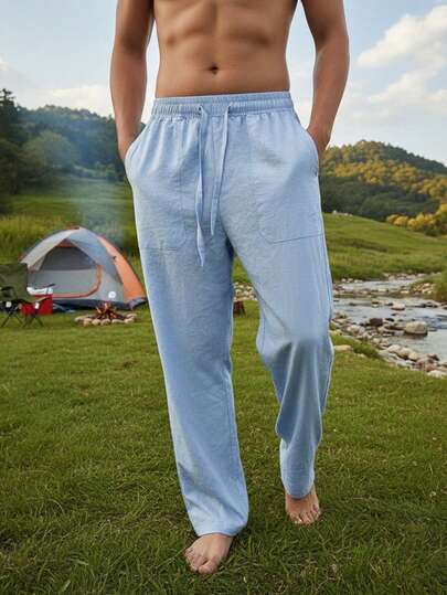 Men's Linen-Like Loose Straight Leg Casual Outdoor Sports Pants, Spring/Summer