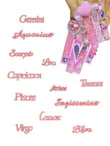 12 PCS Pink Zodiac Nail Charms 3D Zodiac Nail Charms For Acrylic Nail Alloy Zodiac Sign Virgo Leo Aries Taurus Gemini Capricorn DIY Nail Art Decoration Accessories Nail Gems Nail Supplies - Pink - View 1