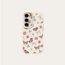 1pc TPU Material Spring Floral & Butterfly Pattern Fashionable Phone Case Compatible With Samsung A05s, A12, A13, A14, A14 4G, A15, A21s, A23, A25, A32, A32 5G, A34, A35, A50s, A51, A52, A53, A54, A55, A71, A72, A73, S10, S20 FE, S20 Ultra, S21 Ultra, S22, S22 Plus, S23, S24, Redmi 10C, 12C, Note 10, 11, 12, 13, Pro Plus, Note 8, 9 Pro, Full Protective Soft Cover - White - View 5