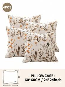 1pc/2pcs/4pcs Floral Print Pillowcase, Breathable Soft Comfortable, Envelope Closure Suitable For Bedroom Sofa Home Decor, Retro Style Bedroom Living Room Home Decor, Pillow Insert Not Included, Suitable For All Seasons - Multicolor - View 15