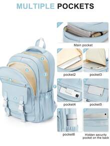 14-15.6英寸笔记本电脑背包，适合大学生；15英寸轻便耐用背包，男女通用；适用于学校、工作、旅行、户外徒步；多口袋设计，带笔记本电脑隔层；防水休闲背包；绝佳的返校礼物 - 彩色 - 查看 6