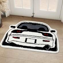 10mm Thick Soft & Fluffy Automotive Design Plush Area Rug, Doormat, Bathroom Mat - Non-Slip And Machine Washable, Black And Gray With White Wheels, Suitable For Vintage Gaming Room Decor In Living Room Or Bedroom, Comfortable And Fashionable Home Decor, Bedroom Mat Vintage Car Mat Textured Plush Mat, Living Room Mat - Car - View 7