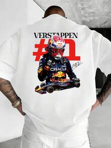 Oracle Red Bull Racing Men's T-Shirt, Red Bull F1 Team Unisex Racing T-Shirt, 220g High-Quality Pure Cotton Printed T-Shirt, Suitable For Street Retro Style And Outdoor Sports Casual Occasions, Y2K Style Clothing, Must-Have T-Shirt For Racing Enthusiasts, Comfortable And Stylish, Ideal Choice For Racing Fans, Men's Gift - 白色 - 查看 3