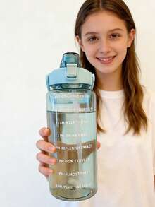 1个2000毫升高品质运动水瓶，带吸管，可重复使用，耐热塑料材质，便携式手持水瓶，男女通用，防漏密封，适合健身、户外、旅行、咖啡、日常使用 - 彩色 - 查看 8