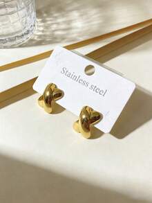 不锈钢镀金耳钉，低致敏性，不含镍，哑光耳钉，厚款女士镀金耳钉，时尚宣言几何纹理轻盈防过敏耳钉，复古珠宝舞会礼物，女士耳钉，时尚厚重独特吊坠耳钉，女士镀金耳环套装，精致镀金吊坠耳钉，防过敏耳钉，时尚珠宝，女士礼物，派对礼物 - 彩色 - 查看 2