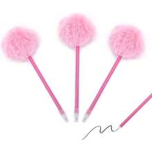 3PCS Pink Pom Pom Pen, Fluffy Ball Cute Plush Fuzzy Pens, Needle Gel Ink Pens, Fluffy Pompoms Plastic Rollerball Pen Cartoon Signature Ball Point Pens For Women Men Office Party Supplies - 最初的 - 查看 1