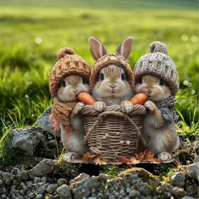 Art Deco Easter Bunny Garden Stakes, Waterproof Outdoor Animal Decor, Scratch-Resistant, Ideal For Planters & Landscaping, Sun Catching Design For Patios & Lawns - Acrylic, No Battery Required