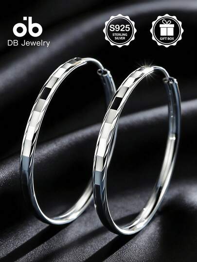 1 Pair S925 Sterling Silver Hypoallergenic Geometric Hoop Earrings, Shiny Oversized Lightweight High Quality Earrings For Women, Suitable For Daily Wear, Parties, Holidays, Gift Box