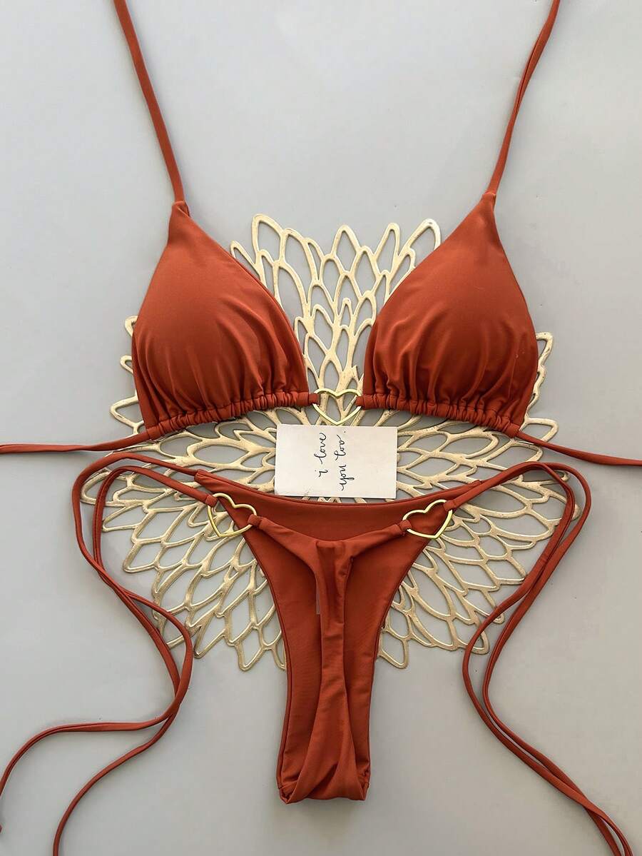 女士比基尼套装 - 亮橙色 - 查看 1