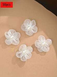 20pcs White Organza Flowers With Pearl, Embroidered Patch, Sewing Decor Applique, Craft Decoration, Badge, Iron-On Patch, Suitable For Sewing And Knitting Projects - Multicolor - View 18