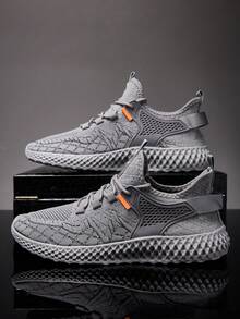 Men's Fashion Breathable Knitted Running Shoes, Suitable For All Seasons - Grey - View 8