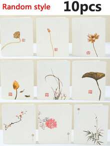 10pcs Chinese Style Minimalist Classical Greeting Cards, Folding Gift Cards With Blessing Messages For Festivals, Birthdays - Multicolor - View 10