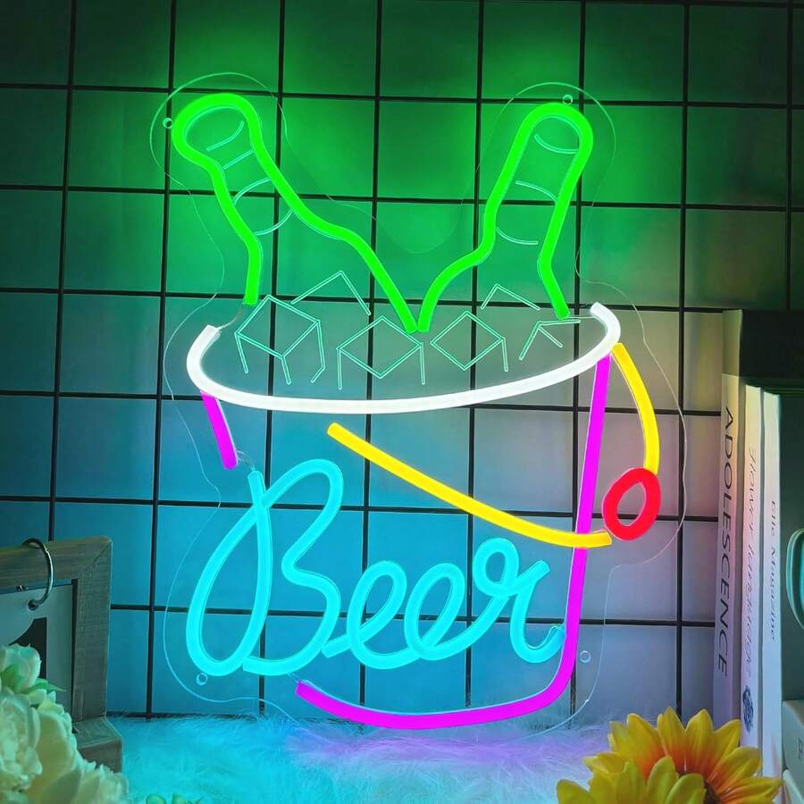 Letrero de neón de cerveza para decoración de pared, letrero de neón regulable, barra de luces LED para hombre, letrero de luz de cueva para recámara, hogar, bar, tienda, pub, bistró, fiesta, hotel - Tatuaje abierto - Ver 1