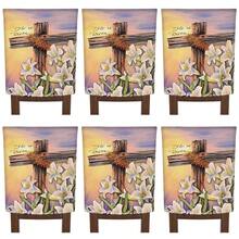 2/4/6 PIEZAS Funda de silla de Pascua con cruz y lirio blanco, funda de silla impresa con "Él ha resucitado", funda de silla removible y lavable para uso en fiestas religiosas, cocina y sala de estar - Lila Púrpura - Ver 13