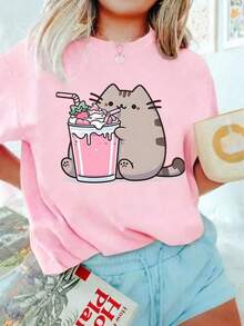 [Cotton T-Shirt]Tween Girl One-Piece Printed Pullover Short-Sleeve T-Shirt, Suitable For Students And Young Children, Summer Outfit Tops For Kids - 淺粉色 - 查看 4