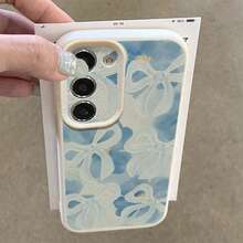1pc TPU Material Fresh Blue Floral Bow Pattern Fashionable Phone Case Suitable Compatible With Samsung/A05s/A12/A13/A14/4G/A15/A21s/A23/A25/A32/5G/A34/A35/A50s/A51/A52/A53/A54/A55/A71/A72/A73/S10/S20FE/S20Ultra/S21Ultra/S22/S22Plus/S23/S24, /10C/12C/Note10/11/12/13/ProPlus/Note8/9Pro, Full Coverage Anti-Drop Soft Shell Phone Protective Cover - White - View 1