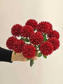 1/2/5个仿真菊花球、绣球花，适用于婚礼装饰、家居花瓶装饰、餐厅/客厅/卧室插花、新娘捧花、腕花、胸花、生日派对装饰、情人节礼物 - 酒紅色 - 查看 3