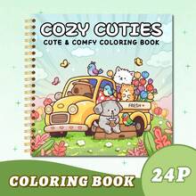 GDTME 可爱成人涂色书，温馨舒适，24页，放松涂色，个性化礼物，趣味礼物，生日/情人节礼物，返校文具，办公用品，内含5张贴纸 - 舒適冒險 - 查看 10