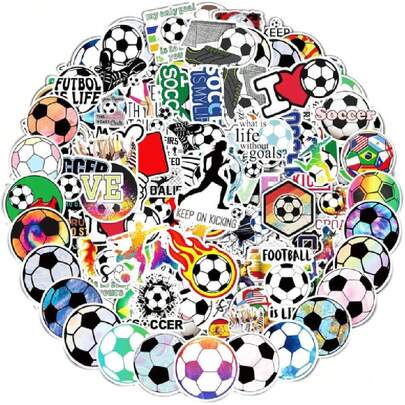 100 PCS Cute Soccer Stickers, Water Bottle Stickers For Kids Teens, Waterproof Vinyl Laptop Kids Stickers For Laptop, Bumper, Skateboard, Guitar,41157985