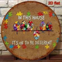 2D Flat 20.32X20.32cm Round French Iron Sign With Vintage Decorative Plaque, Theme "Inclusion", A "Whimsical" Decor Piece Suitable For Living Room, Bedroom, Study, Office, Restaurant And Cafe, Random Hole Position - Multicolor - View 7