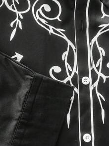 加大码男士西部牛仔复古花卉印花轻薄纽扣长袖斗牛士衬衫，吸汗 - 黑色 - 查看 8