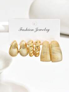 6/18pcs Gold CCB Earring Set, Water Drop Flower & Geometric Design, Suitable For Women's Daily, Party Or Event Wear - Yellow Gold - View 7