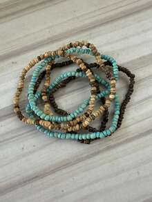 3/9pcs Natural Coconut Shell & Wooden Bead Bracelet Set, Suitable For Daily Wear, Vacation, Travel, Or Gift For Friends (May Have Slight Color Difference Due To Lighting During Photography) - Multicolor - View 3