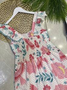 Long Dress With Print, Lined, With Built-In Bra Cups, Made Of Pretty, Fashionable Crepe Fabric. - Pink and White - View 2