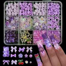 12-Compartment Box Mixed Resin Pearl Bow, Heart, Floral Decor Nail Art Accessories, Versatile & Cute Nail Supplies Nails Nail Charms Nail Gems - Nhiều màu 7 - Xem 2