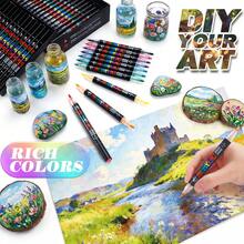 返校季双头丙烯马克笔套装，12/24/36/48/60/72/100/120色可选，软头和细头，水性速干防渗色，适用于陶瓷/金属/玻璃/织物/石材/塑料等材质，可用于艺术绘画/DIY手工/日记/陶瓷装饰等。 - 雙頭馬克筆 - 查看 11