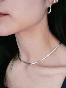 1pc Stainless Steel Rose Gold Chain Necklace - Silver - View 3