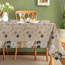 1 Stück Tischdecke für Hundeliebhaber mit Hundepfoten-Allover-Muster, lustiger haustierfreundlicher Küchendekoration Tischdecke - Khaki - Übersicht 1