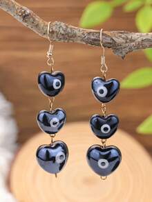 A Pair Of Blue-Eyed Demon-Like Heart-Shaped Ceramic Earrings, Suitable For Ladies To Wear At Parties And Music Festivals - Multicolor - View 9