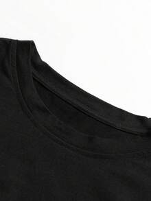 男士短袖T恤，男女通用，印花图案，做旧下摆，宽松休闲款，适合都市街头风格。 - 黑色 - 查看 3