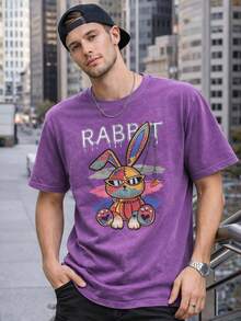 Laixton Men's Pattern T-Shirt Unisex Cotton Oversized T-Shirt Short Sleeve Retro Streetwear Casual T-Shirt Top Comfortable Washed Cotton T-Shirt - 別緻的紫色 - 查看 3